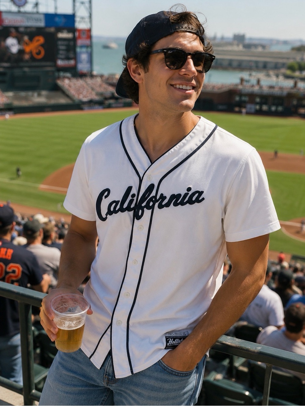 Vintage Hollister Baseball Jersey Medium White Navy Embroidered Y2K Preppy‎